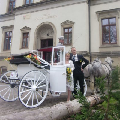 hochzeitsKutsche Pferde klassisch Villa Gückelsberg Hochzeit
